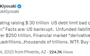 “美国破产了”！《富爸爸穷爸爸》作者：经济大萧条边缘 无资金担保负债超250万亿美元