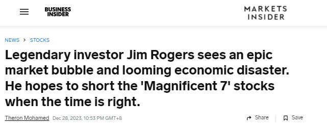 传奇投资者罗杰斯警告巨大市场泡沫：经济灾难恐来临 “每个人都应该存一些金银”-第1张图片-翡翠网