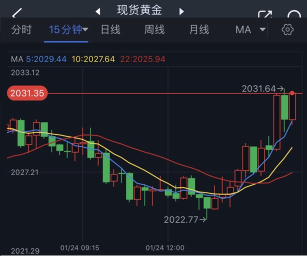 黄金短线突然急涨！金价刚刚突破2030美元 黄金最新日内交易分析-第1张图片-翡翠网